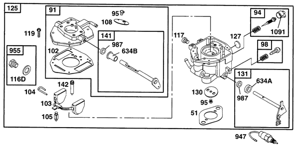 Carburetor Assembly Diagram and Parts List for 290447-1147-XX  Briggs and Stratton Engine